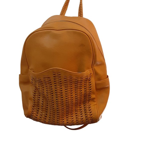 ANTIK KRAFT PU Bailey Mustard Yellow Basket Weave Backpack - Picture 1 of 16